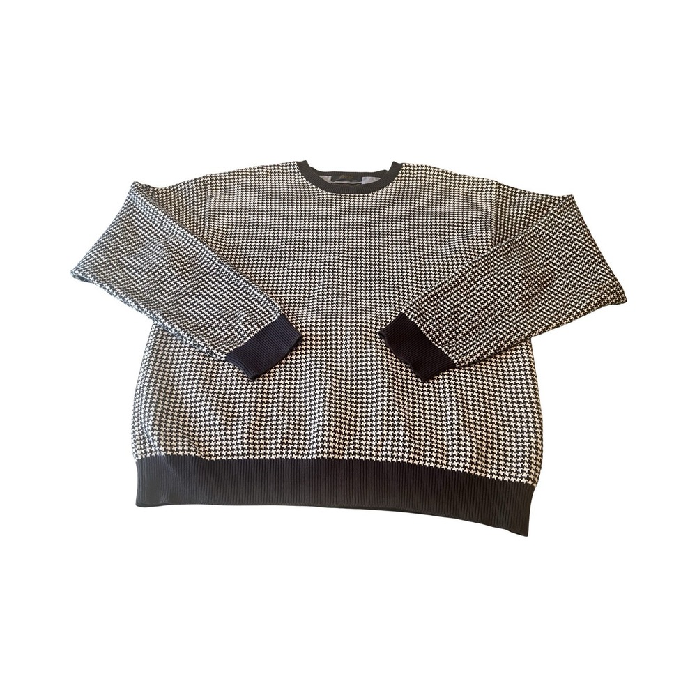 Tommy Hilfiger Golf Mens XL Black White Houndstooth Cotton Crewneck Sweater